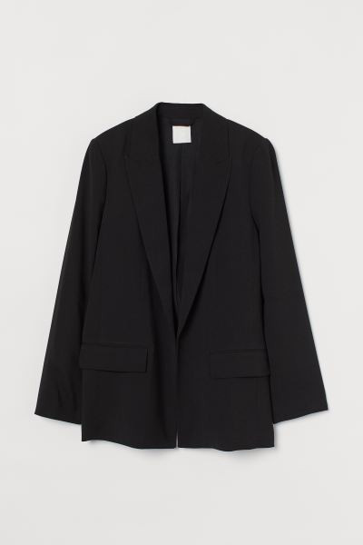 Slightly longer-style jacket in woven fabric with notch lapels, jetted front pockets with a flap,... | H&M (UK, MY, IN, SG, PH, TW, HK)