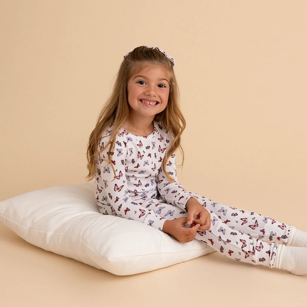 Butterfly White Long Sleeve Joan Pointelle Pajama Set | Posh Peanut\u00ae | Posh Peanut