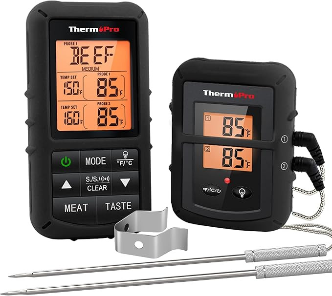 ThermoPro TP20B Black 500FT Wireless Meat Thermometer with Dual Meat Probe, Digital Cooking Food ... | Amazon (US)