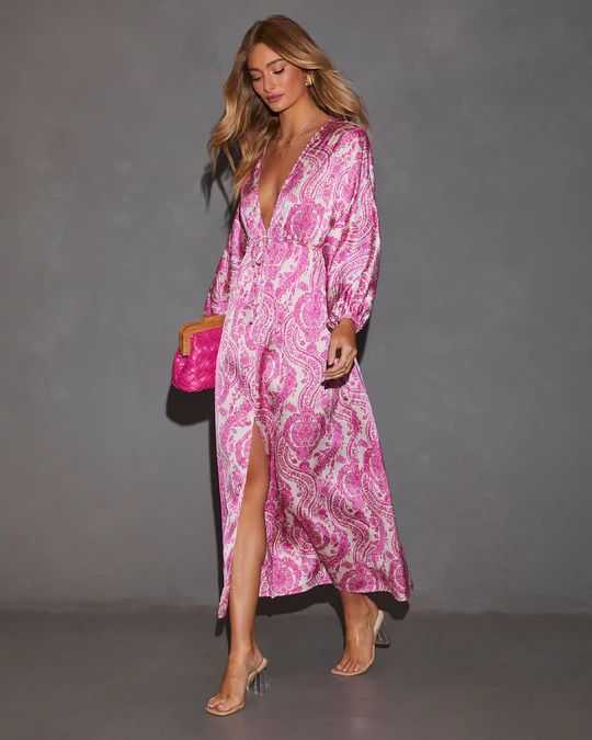 Korina Satin Printed Kimono Empire Waist Maxi Dress | VICI Collection