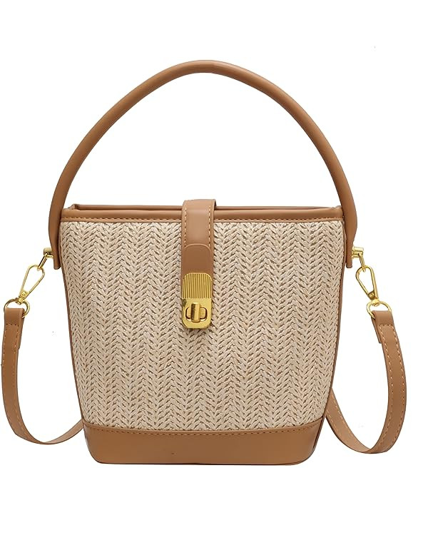 Straw Beach Bags For Women Rattan Purses Summer Straw Bucket Bag Crossbody Handwoven Raffia Bag H... | Amazon (US)