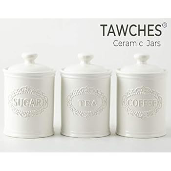 Ceramic Canisters Sets for the Kitchen Airtight, White Kitchen Canisters set of 3 for Coffee Tea ... | Amazon (US)