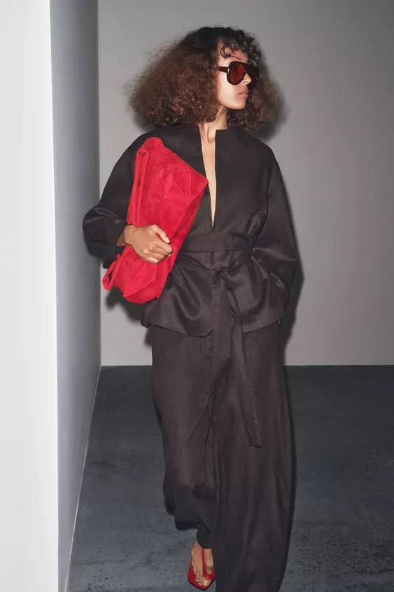 ZW COLLECTION LINEN BELTED KIMONO | Zara US