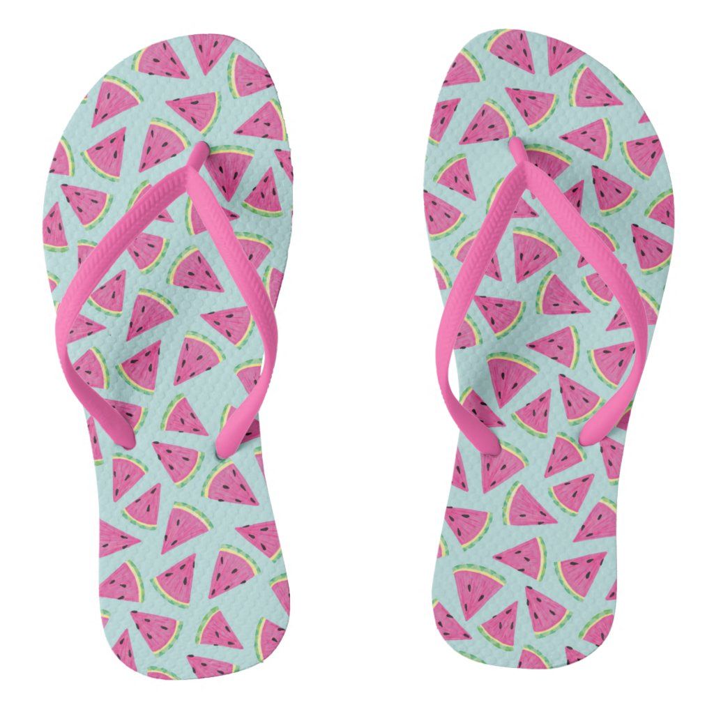Mint Watermelon Flip Flops, Women's, Size: Womens 5/6 - Mens 4/5, White Footbed | Zazzle