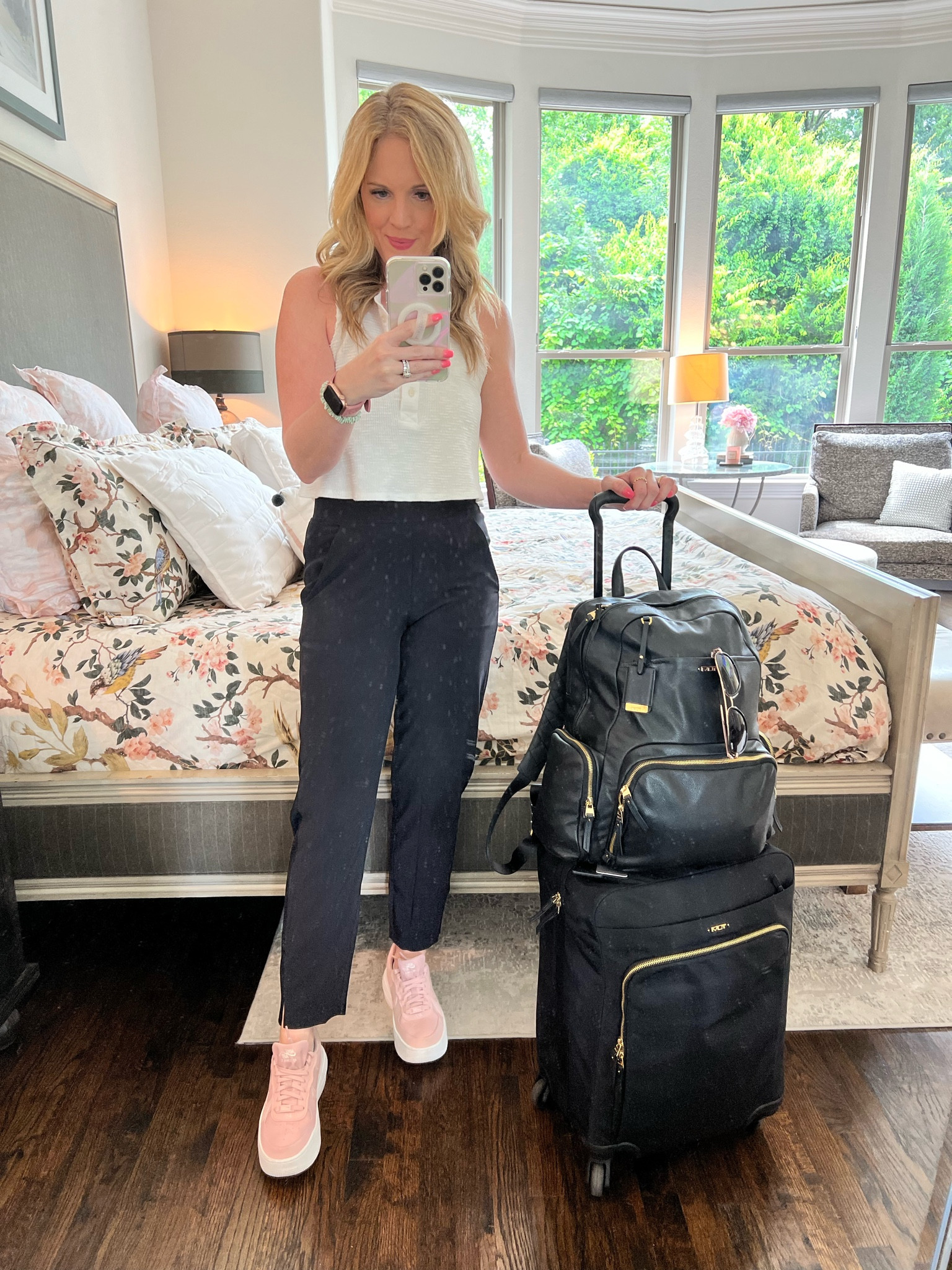 Summer travel look 
Easy travel outfit
Travel outfit 
Causal summer look 
Athleta pants 
Nike Air Force one 
Summer luggage 
Travel luggage 
Tumi luggage 

#LTKSaleAlert #LTKSeasonal #LTKTravel