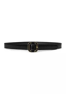 Lauren Ralph Lauren Women's Slide-Buckle Croc-Embossed Leather Belt | Belk