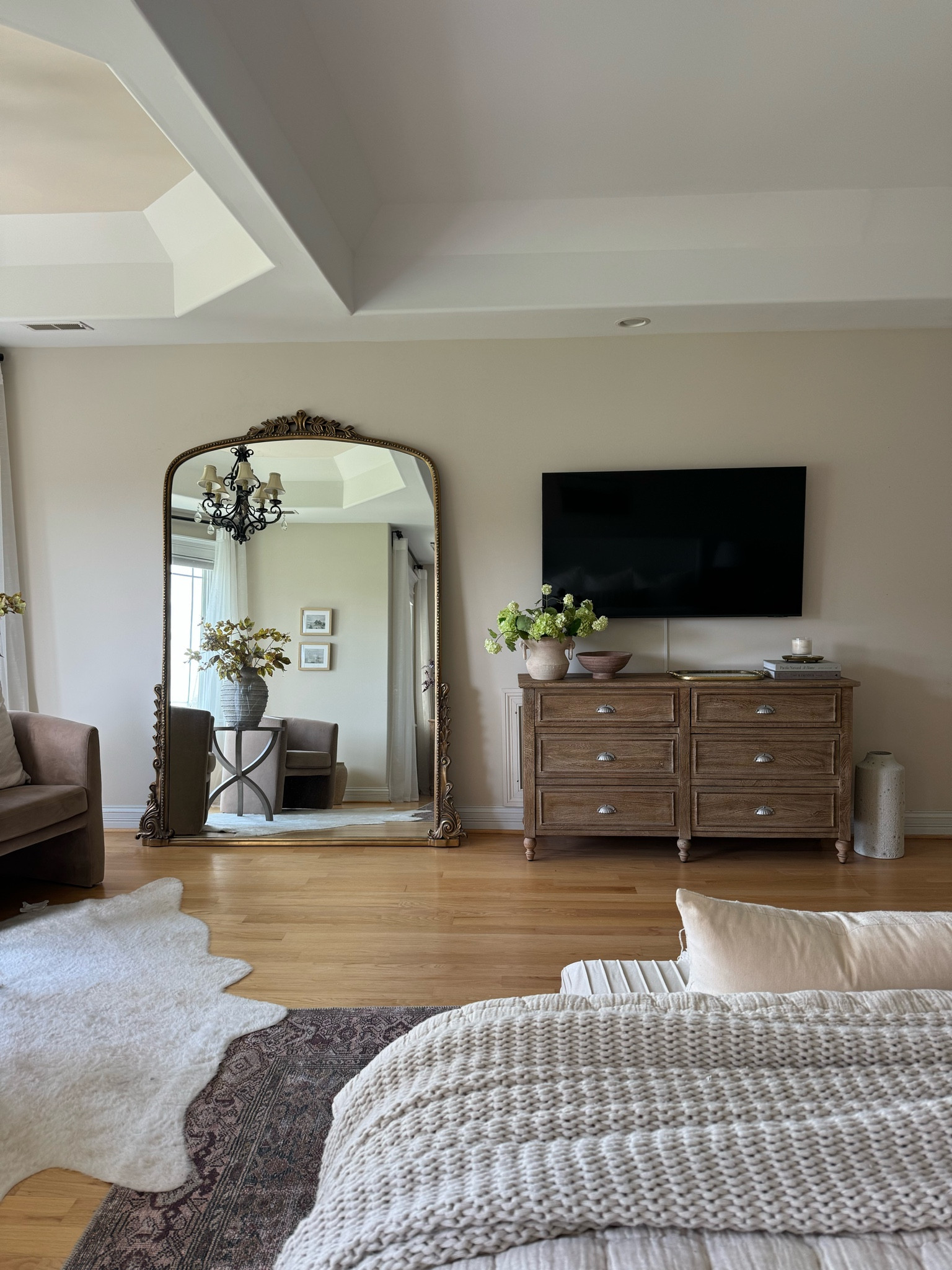 Bedroom view opposite of bed 😍  my dream mirror and matching dresser for the nightstands. 

#bedroom #dresser #floormirror #bedroominspo #bed #primrosemirror #homedecor 

#LTKSaleAlert #LTKHome #LTKStyleTip
