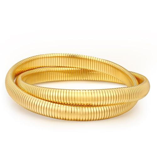 fersltily Gold Bangle Bracelets for Women Chunky Stretch Bracelets for Women 18K Gold Plated Stainless Steel Link Chain Bracelets Wide Gold Wristband Jewelry Gifts for Women (8mm Gold) | Amazon (US)