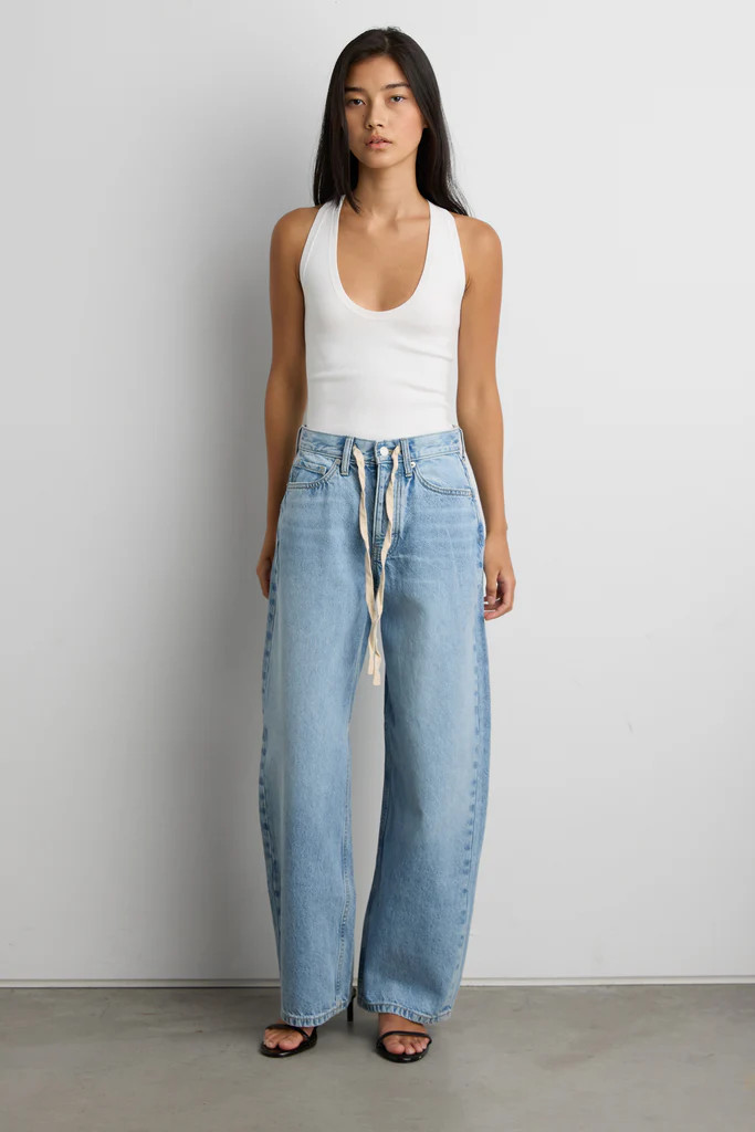 MID-RISE WIDE LEG JEAN WITH DRAWSTRING WAIST | OAK + FORT