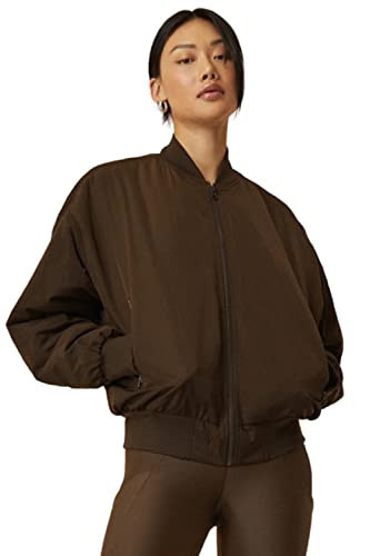 Alo Yoga Women's Faux Fur Urbanite Bomber Jacket, Espresso/Ivory, Brown, M | Amazon (US)