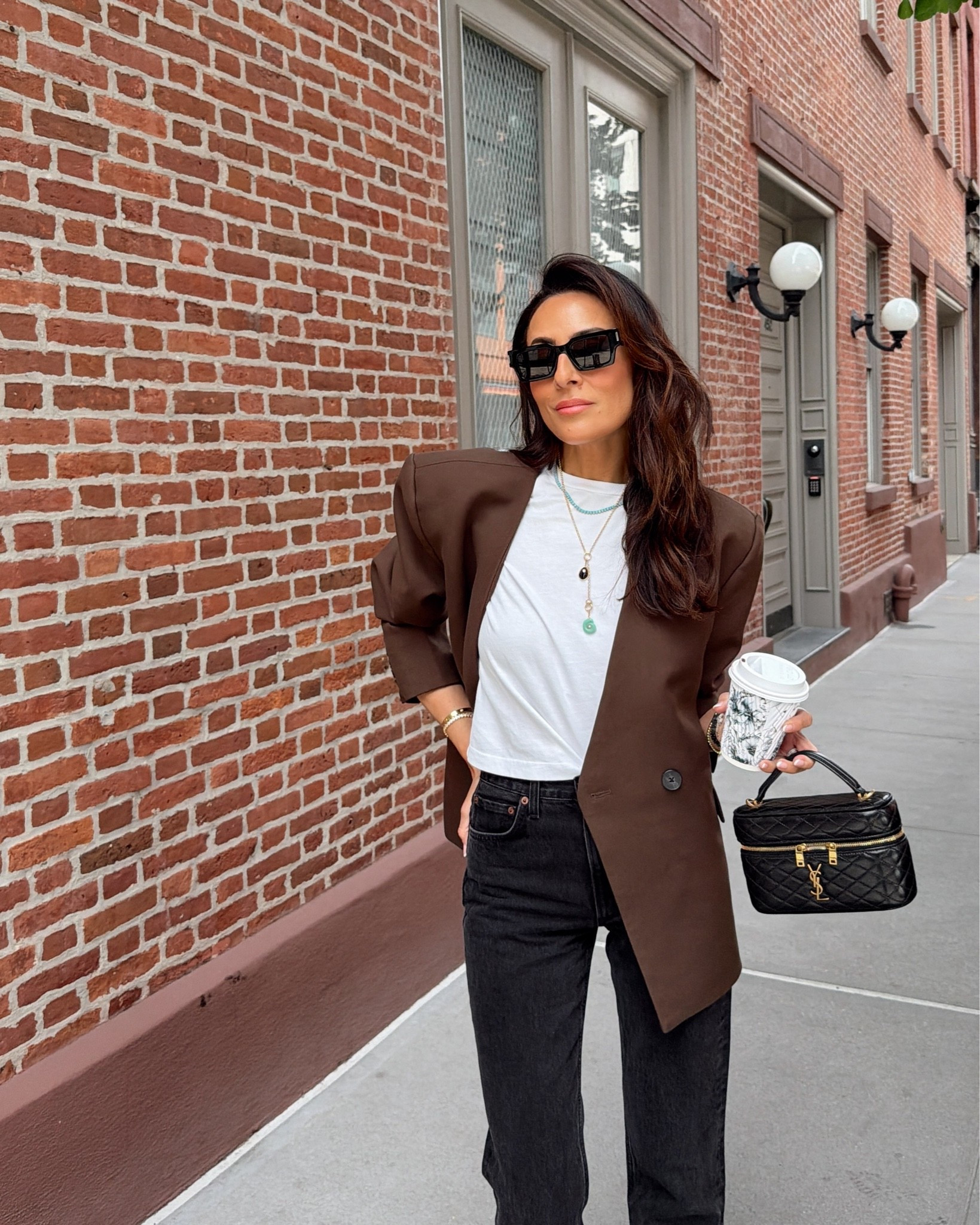 Today’s outfit for coffee and shopping in NYC! 🖤 
Blazer XS
Shirt XS
Denim 25, tts

#LTKSeasonal #LTKOver40