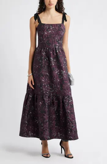 Tiered Floral Brocade Tie Strap Maxi Dress | Nordstrom