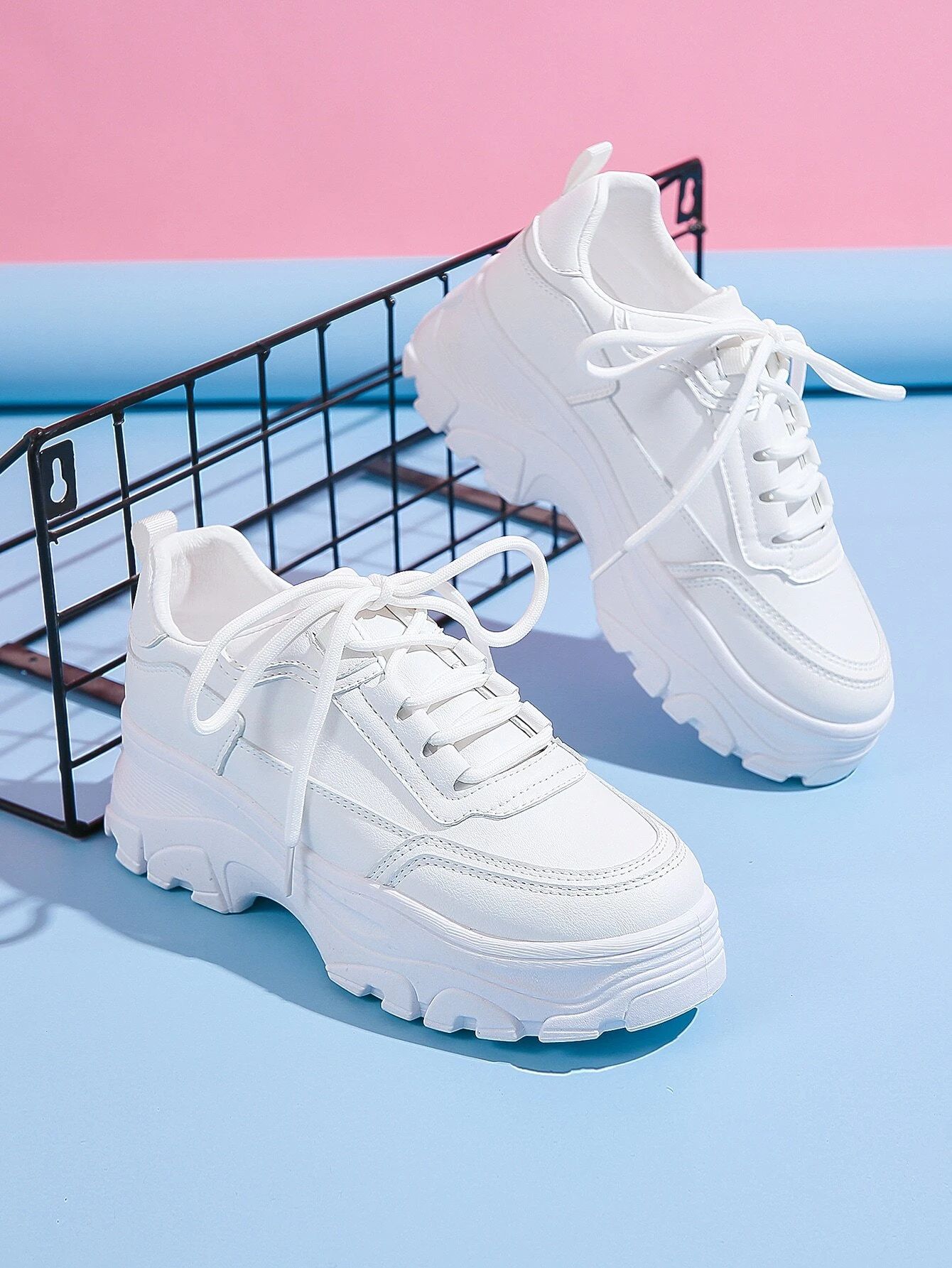Minimalist Lace Up Front Chunky Sneakers | SHEIN