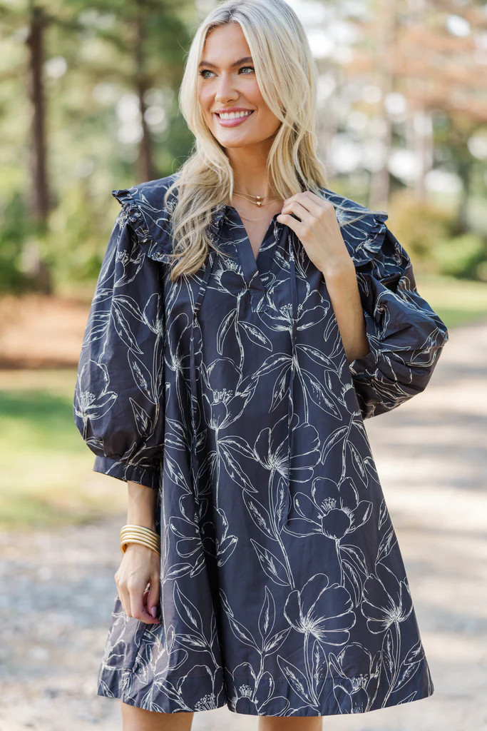 Just A Dream Charcoal Gray Floral Dress | The Mint Julep Boutique