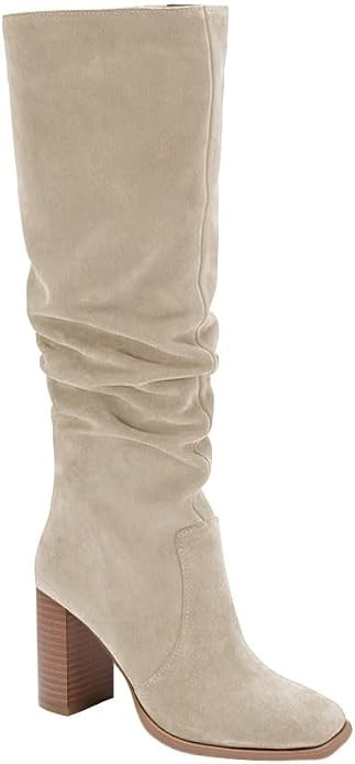 Womens Knee High Boots Chunky High Heel Square Toe Side Zipper Wide Calf Boot       
    
    
  ... | Amazon (US)