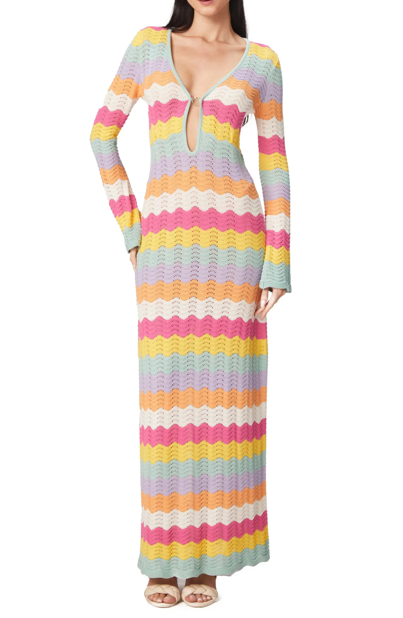 Ella Stripe Long Sleeve Knit Cover-Up Dress | Nordstrom