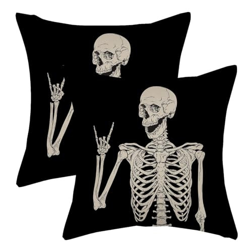 AGAYNA Halloween Pillow Covers 24x24 Skull Human Skeleton Decor Throw Pillows Case for Couch Halloween Indoor Outdoor Decorative Cushion Cases for Sofa Bed Car Decorations Set of 2 | Amazon (US)