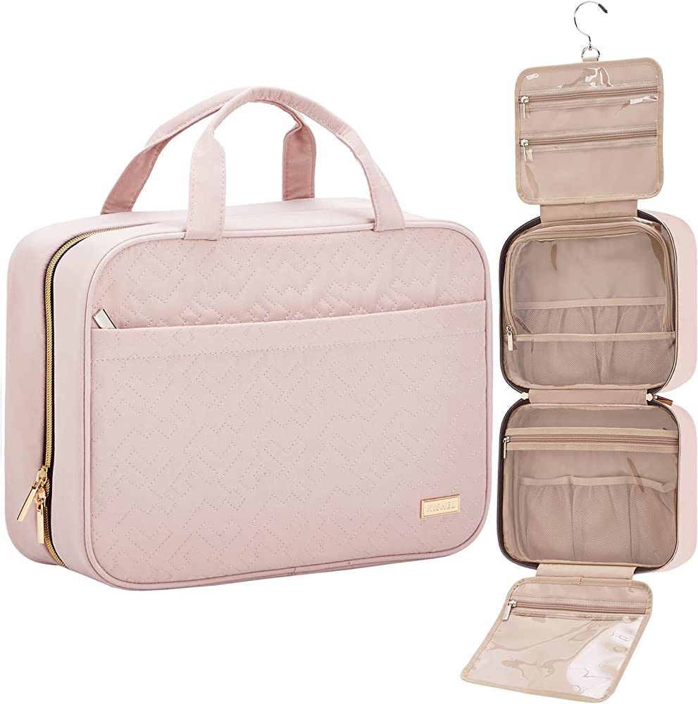 NISHEL Travel Toiletry Bag for women, Portable Hanging Organizer for Full-Sized Shampoo, Conditio... | Amazon (US)