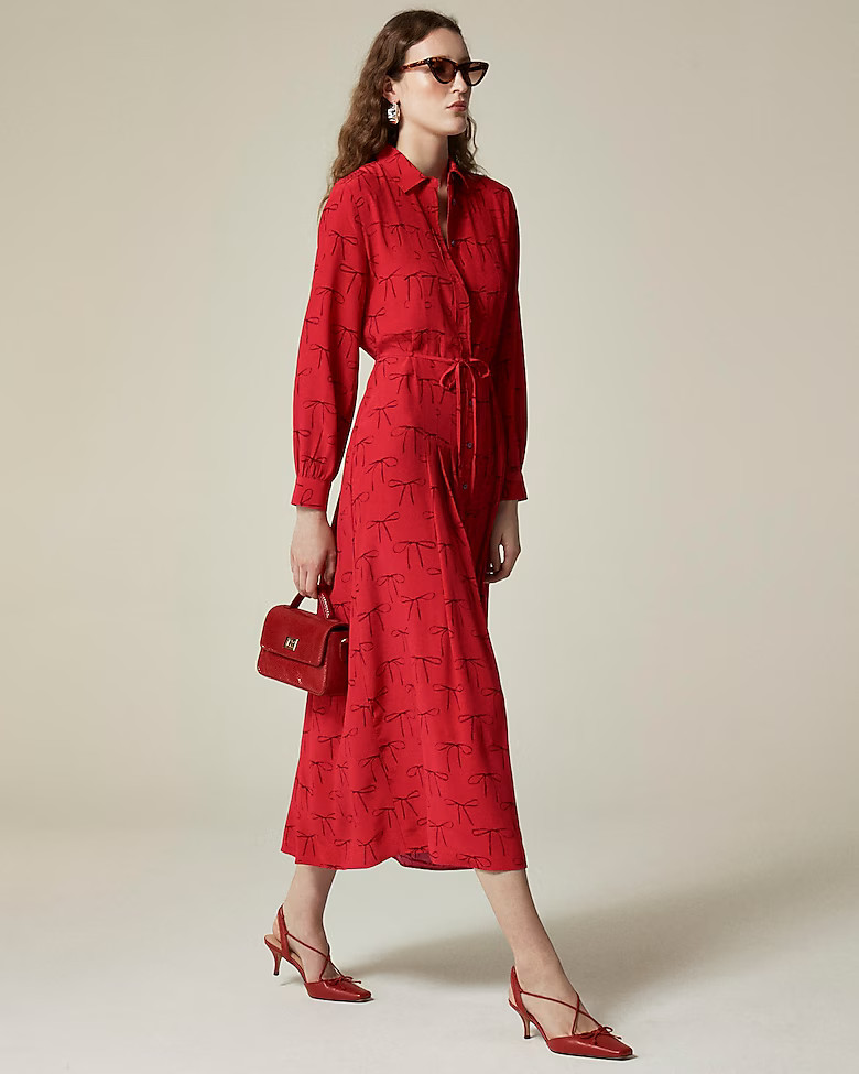 Drapey pleated shirtdress in bow print | J. Crew US