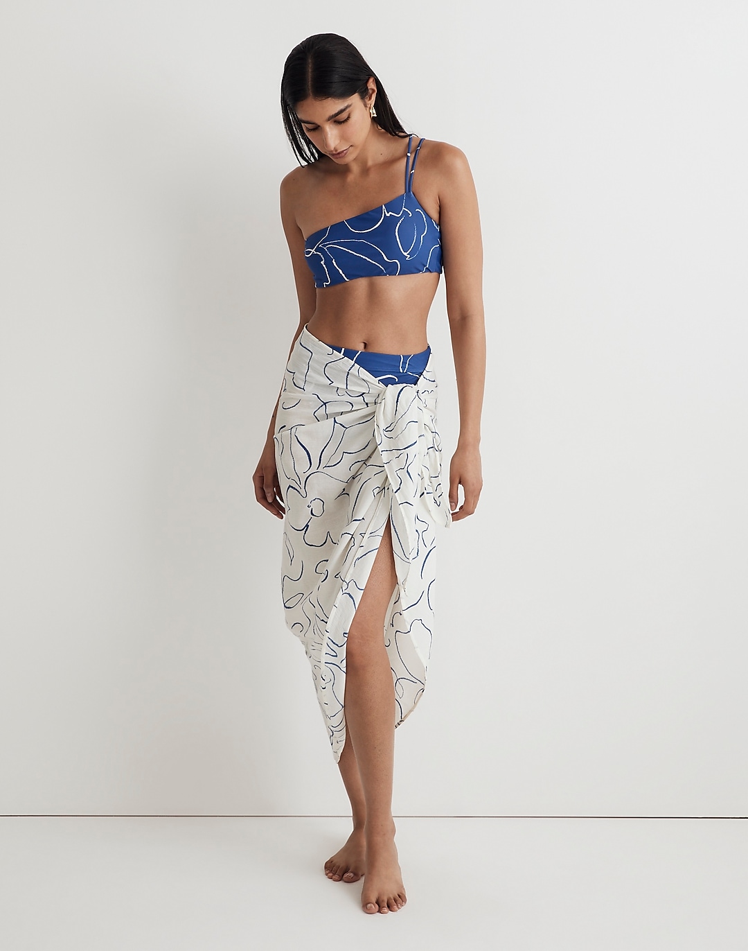 Crinkle Cotton Sarong in Linear Bloom | Madewell