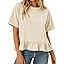 Women Summer Short Sleeve T-Shirts Ruffled Peplum Hem Knit Tee Crew Neck Badydoll Pleated Tops | Amazon (US)