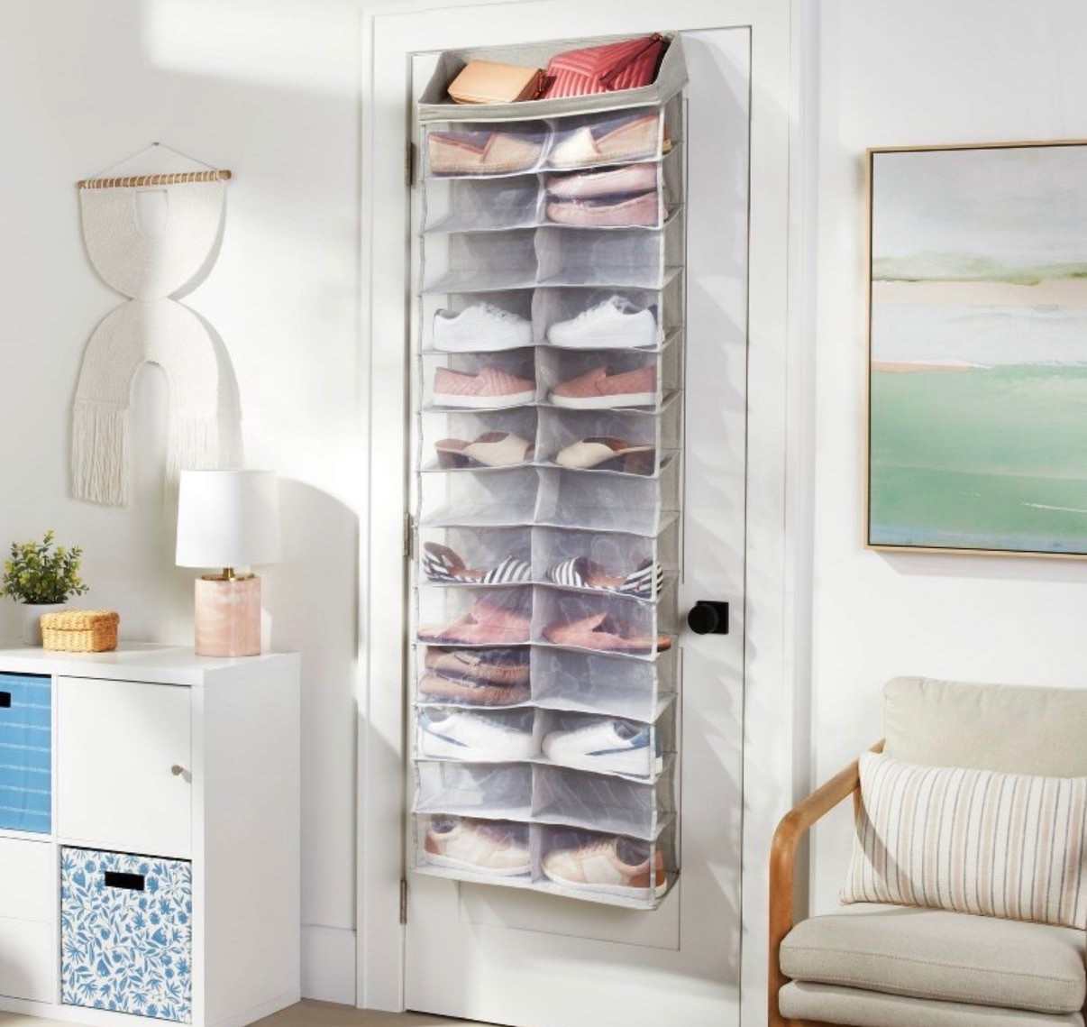 Over The Door 26 Shelf Mesh Shoe Organizer Light Gray - Brightroom™:
Hanging Shoe Storage, Closet Organizer, Holds 13 Pairs

Target shoe rack