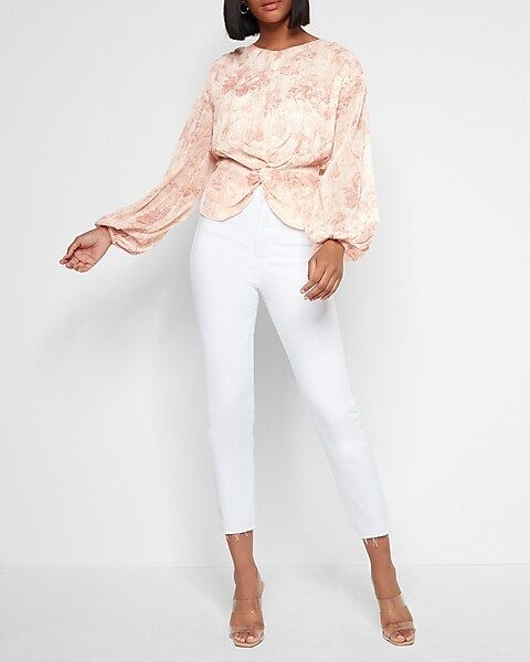 Floral Twisted Front Long Sleeve Top | Express