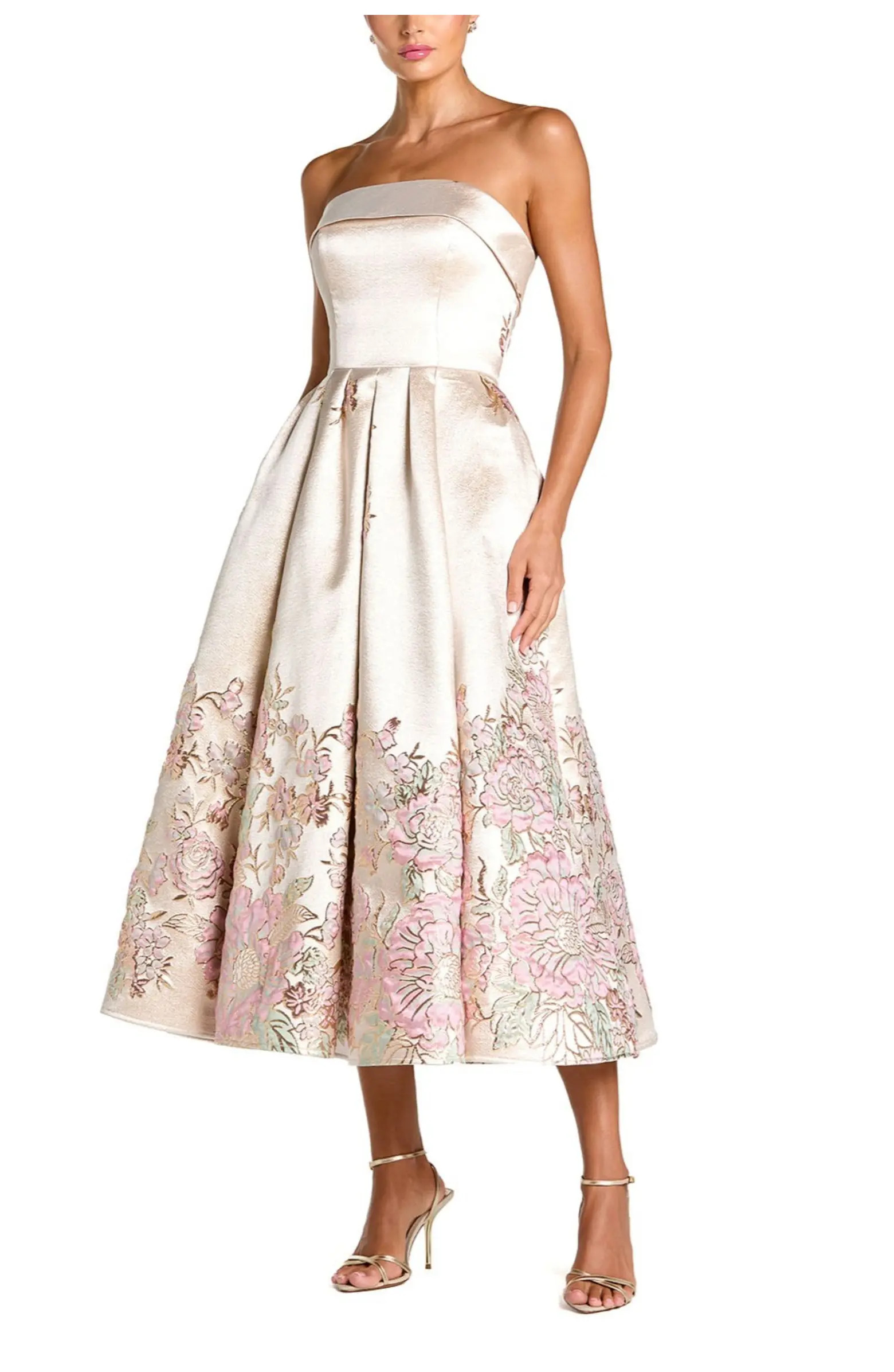 Strapless Brocade A Line Midi Dress | Nordstrom