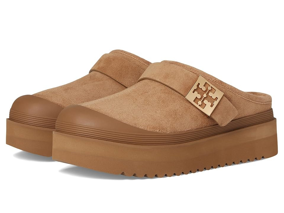 Tory Burch Mellow Shearling Platform Mule Women's Flat Shoes Light Chestnut/Gold : 9 M, Suede | Zappos