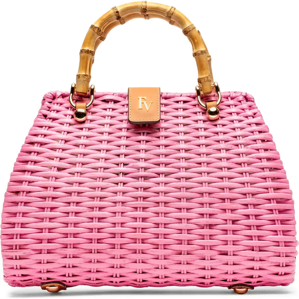 Frances Valentine Rooster Woven Wicker Top Handle Bag in Pink at Nordstrom | Nordstrom