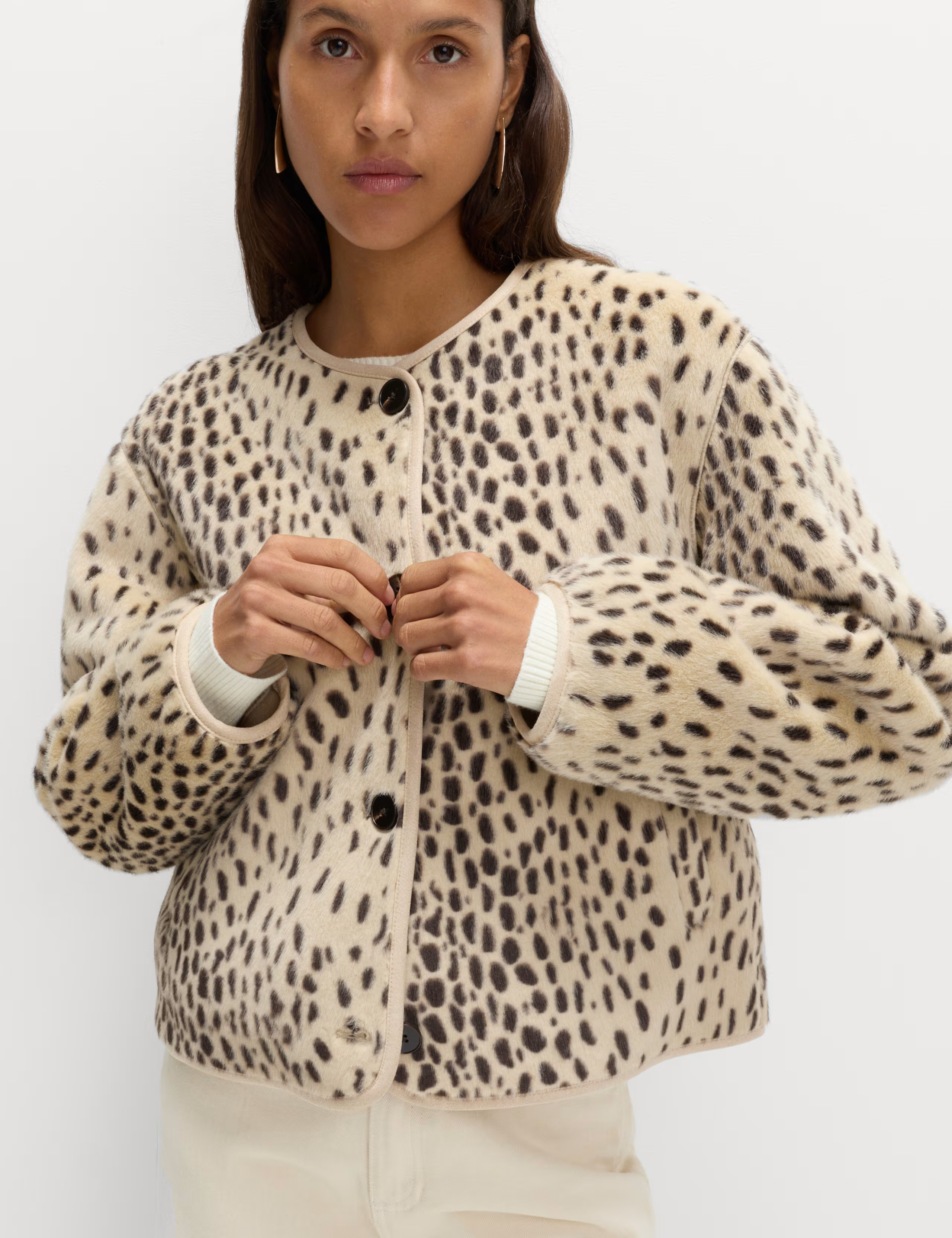 Faux Fur Animal Print Collarless Jacket | Marks & Spencer (UK)