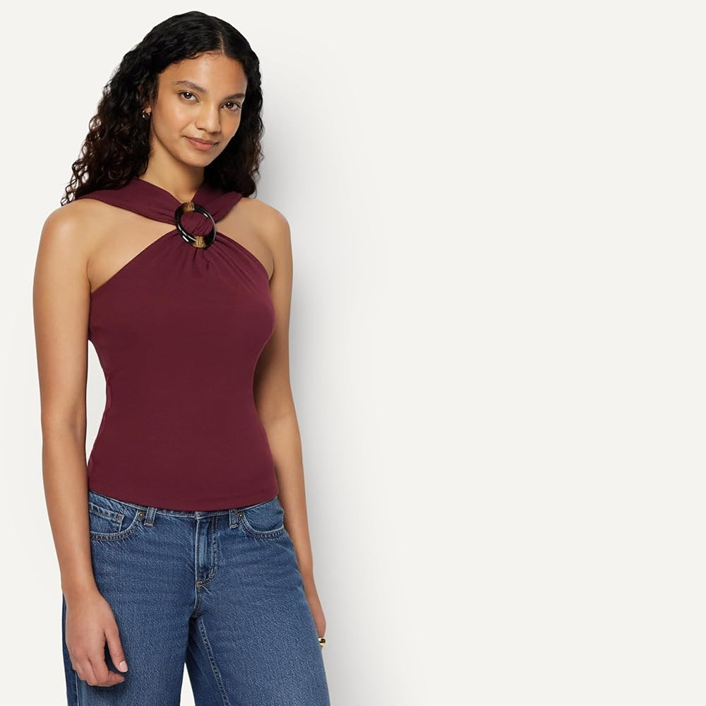 Amazon Essentials Women's Slim-Fit Ribbed Halter Top with Resin Detail | Amazon (US)