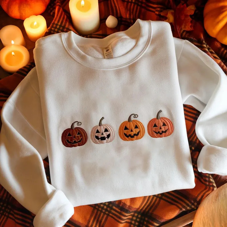 Embroidered Pumpkin Sweatshirt, Halloween Pumpkin Shirt, Jack-o-Lantern Sweater, Fall Sweatshirt,... | Etsy (US)
