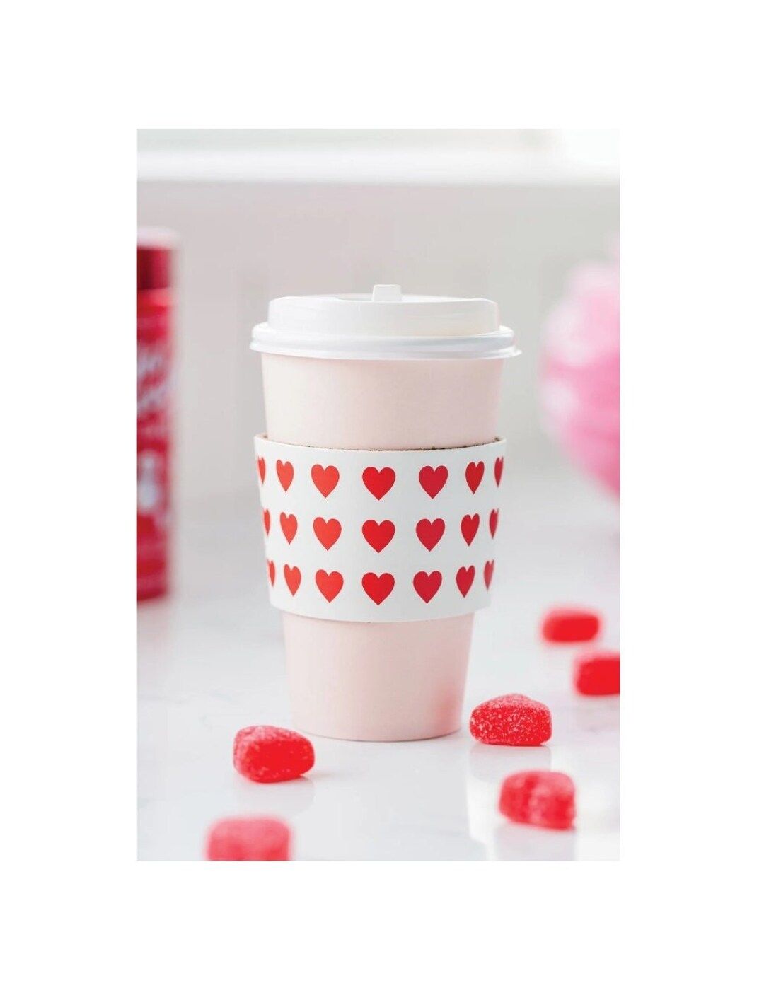 Pink with Red Hearts 16oz Valentine's To-Go Cup - Set of 8 - Valentine's Day Coffee Cup - Galenti... | Etsy (US)