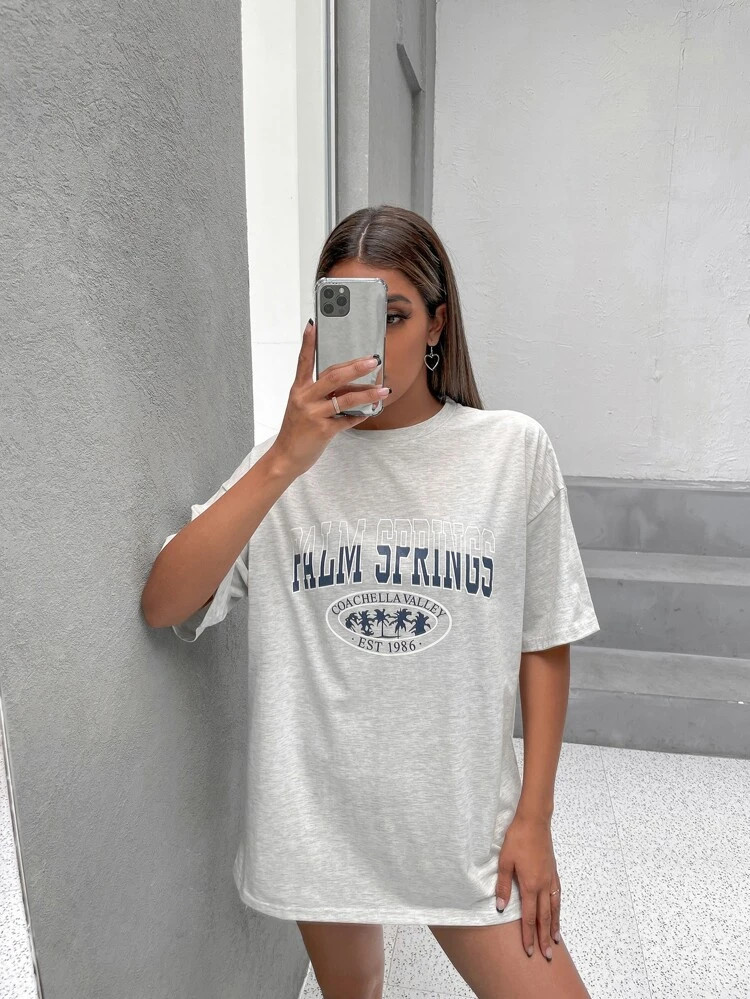 SHEIN EZwear Letter Graphic Oversized Longline Tee | SHEIN