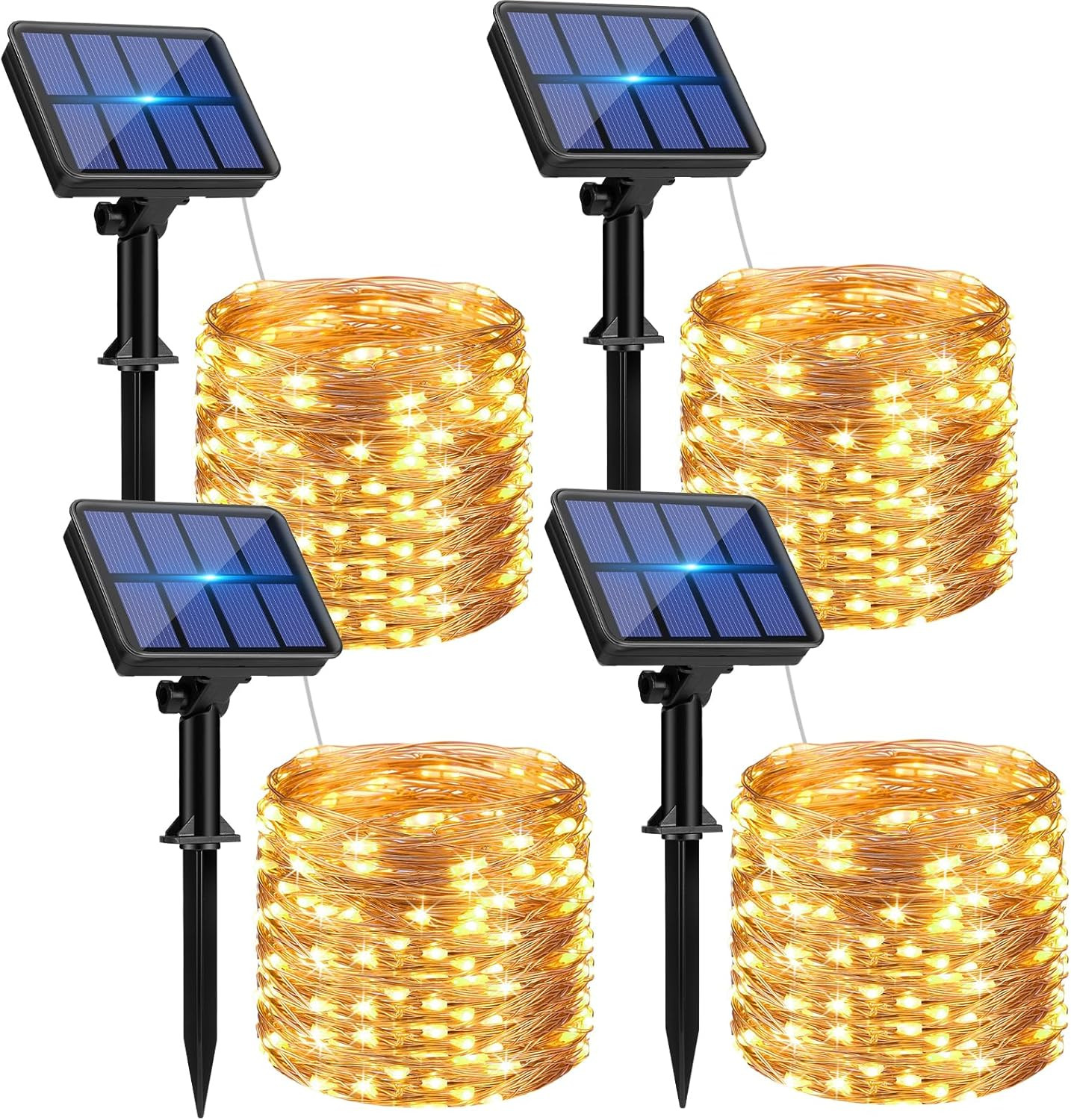 4 Pack Solar String Lights Outdoor - 320LED 132FT Solar Fairy Lights Waterproof 8 Modes, Copper W... | Amazon (US)