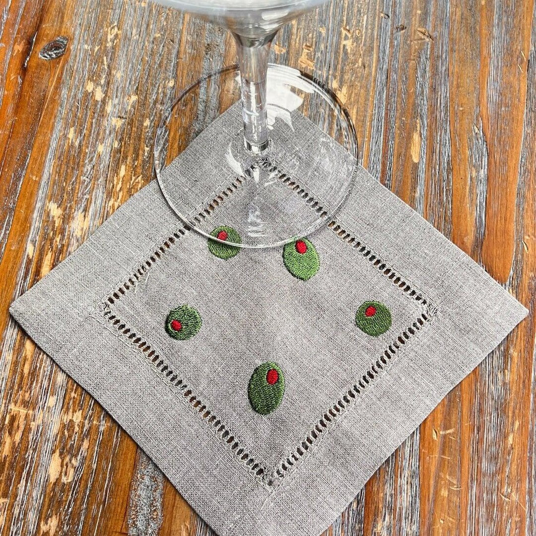 Olive Cocktail Napkins, Set of 4, Martini Cocktail Cloth Napkins, Linen Cocktail Napkins - Etsy | Etsy (US)