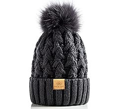 PAGE ONE Womens Winter Ribbed Beanie Crossed Cap Chunky Cable Knit Pompom Soft Warm Hat | Amazon (US)