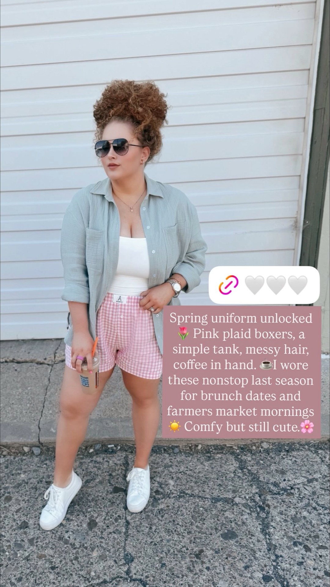 Spring uniform unlocked 🌷 Pink plaid boxers, a simple tank, messy hair, coffee in hand. ☕️I wore these nonstop last season for brunch dates and farmers market mornings ☀️ Comfy but still cute.🌸 pink plaid boxer shorts | boxer short outfit | spring outfit inspo | summer outfit inspo | brunch outfit idea | farmers market outfit | casual cute outfit | comfy everyday style | effortless outfit | feminine casual look | lightweight spring outfit | warm weather outfit | weekend outfit inspo | vacation casual outfit | relaxed chic style | oversized tee outfit | tank top outfit idea | athleisure inspired look | trendy spring fashion | on trend summer style | amazon fashion finds | amazon spring outfit | affordable fashion | capsule wardrobe spring | everyday staples | soft girl spring | laid back feminine style | easy to style pieces | repeat outfit favorite | wardrobe staple

#LTKootd #LTKgrwm #LTKvlog