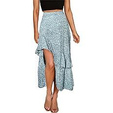BTFBM Women 2024 Summer Spring Boho Long Skirts Dress Floral Print Elastic Waist Split Ruffle Hig... | Amazon (US)