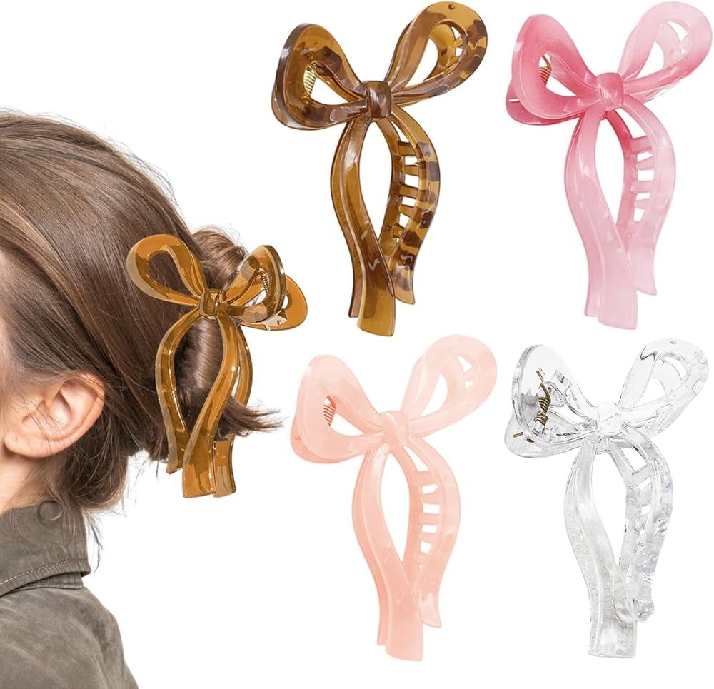 4PCS Big Bow Claw Clip, 5" Large Bow Hair Clips for Girls, Non-Slip Acrylic Claw Clips for Women ... | Amazon (US)