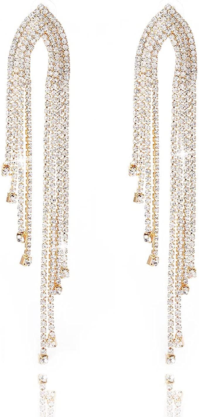 Amazon.com: Yokawe Tassel Dangle Drop Earrings Gold Sparkly Rhinestone Earrings Boho Statement Lo... | Amazon (US)