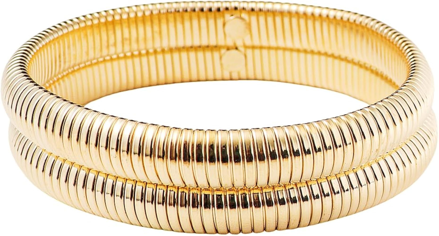 Pingyongchang Gold Silver Chunky Bangle Stretch Bracelets For Women Men 14K Gold Filled Stainless... | Amazon (US)