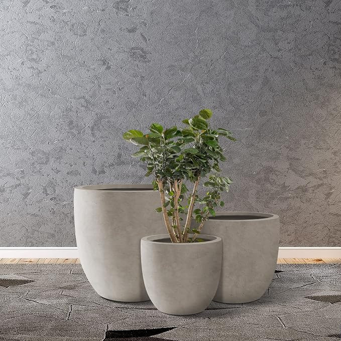 Kante 18", 14", and 10" W Weathered Concrete Round Planters (Set of 3), Outdoor Indoor Modern Pla... | Amazon (US)