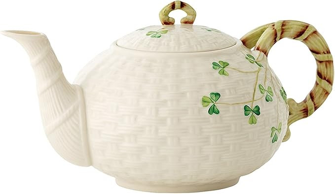 Belleek Classic Shamrock Teapot, Made in Ireland Hand Painted Porcelain Tea Pot with Basketweave ... | Amazon (US)