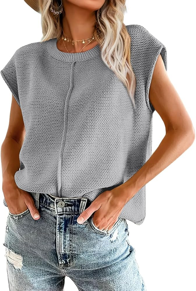 OFEEFAN Sweater Vest for Women Cap Sleeve Tops Knit Lightweight Sweaters XS-XL | Amazon (US)