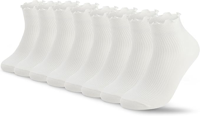 8 Pairs Frilly Socks Women,Ruffle Socks for Girl Women,Solid Color Lettuce Edge Comfort Breathabl... | Amazon (US)