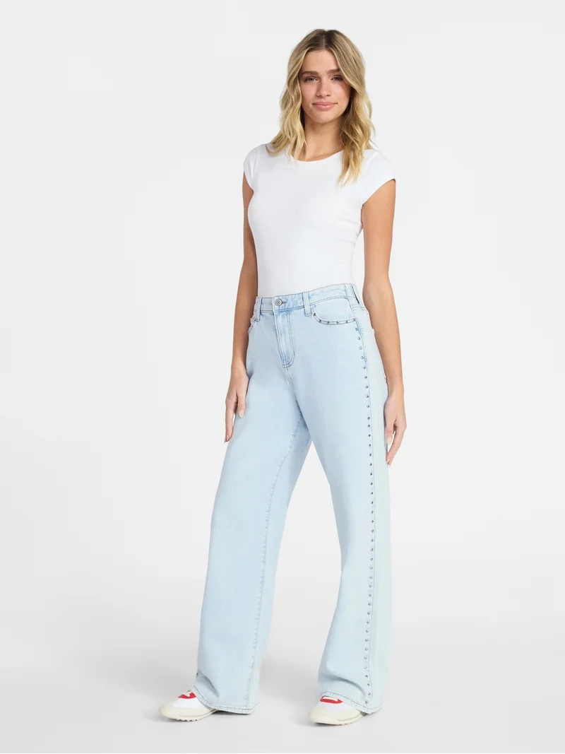 No Boundaries High Rise Baggy Wide Leg Jeans, 32" Inseam, Women's and Women's Plus XXS-4X | Walmart (US)