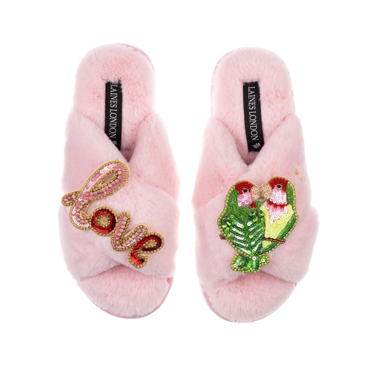 Classic Laines Slippers With Artisan Love & Love Birds Brooch - Pink | Wolf & Badger (US)