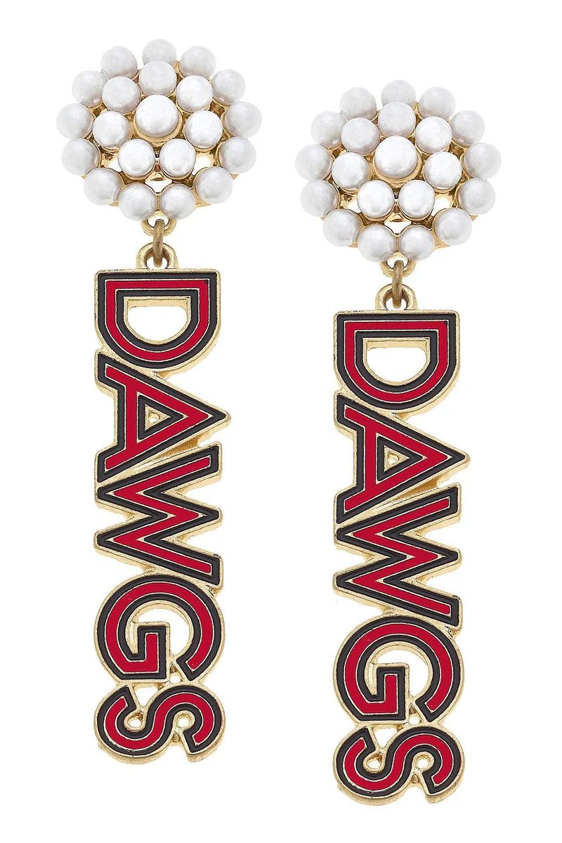 Georgia Bulldogs Pearl Cluster Outline Enamel Drop Earrings | CANVAS